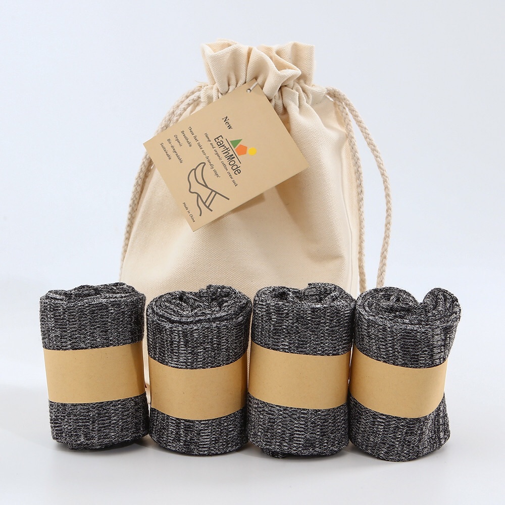 Earth Mode Organic Hemp Crew Socks 4 pairs Black - Perfect Christmas Gift